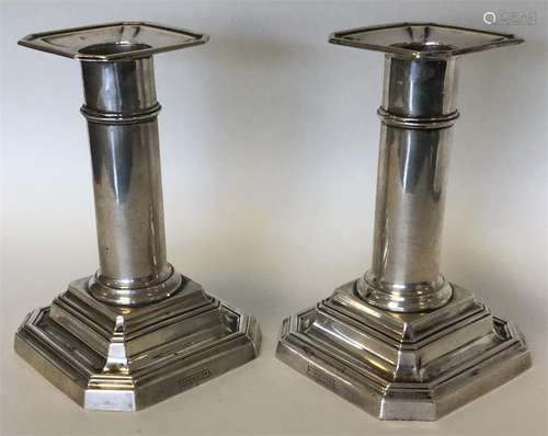 A pair of Edwardian dwarf candlesticks. Sheffield.