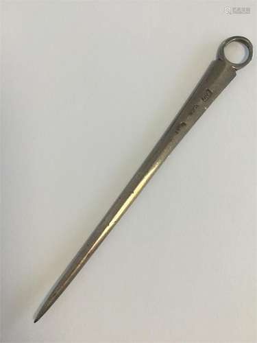 A rare Georgian silver meat skewer with ring thumb