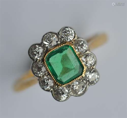 A good quality emerald and diamond square cluster