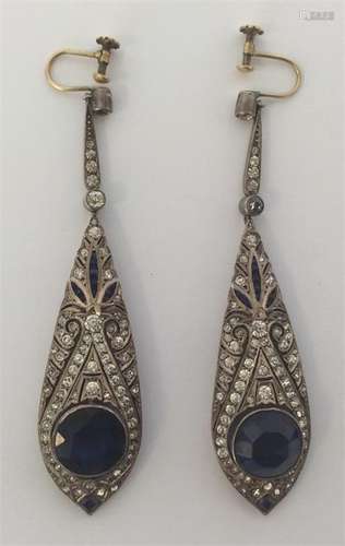 A stylish pair of silver and paste Art Deco earrin