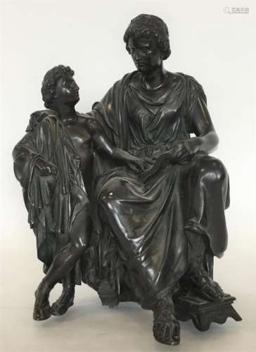 A large late Victorian bronze of two seated figures