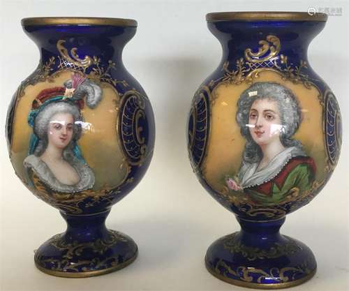 A pair of good quality Continental enamel oviform vases