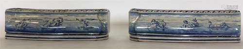 A pair of Italian Ginori blue and white pottery bo