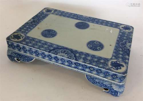 A rectangular Chinese porcelain blue and white sta