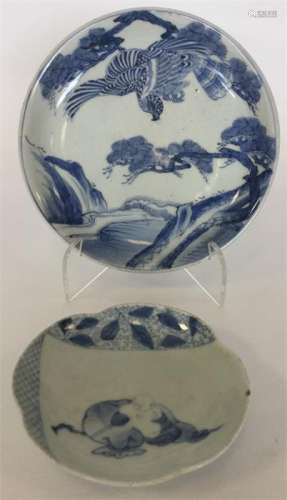 A Japanese porcelain blue and white saucer dish pa