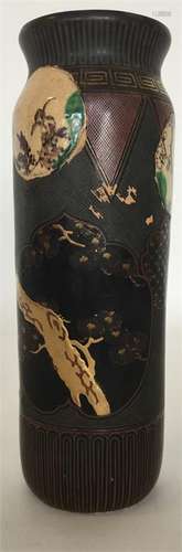 A Japanese Satsuma pottery cylindrical vase, the s