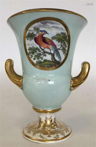 A rare Derby porcelain two-handled campana-shaped