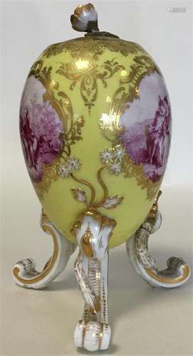 A 19th Century Meissen porcelain yellow ground egg