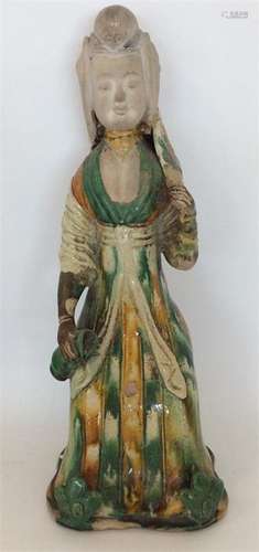 A large pottery tomb figure of a lady. (Possibly T