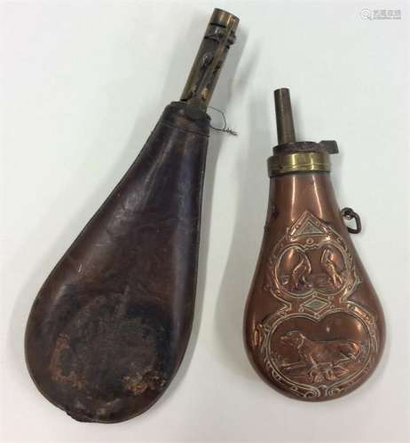 A good copper shot flask mounted with a dog togeth