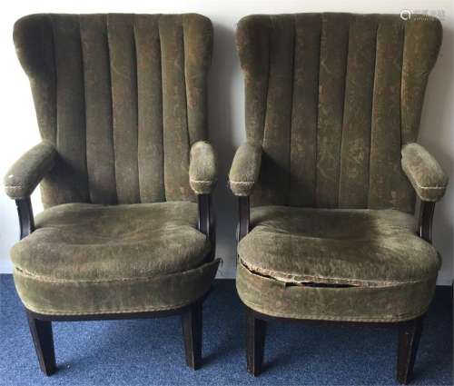 A pair of unusual railway carriage armchairs with