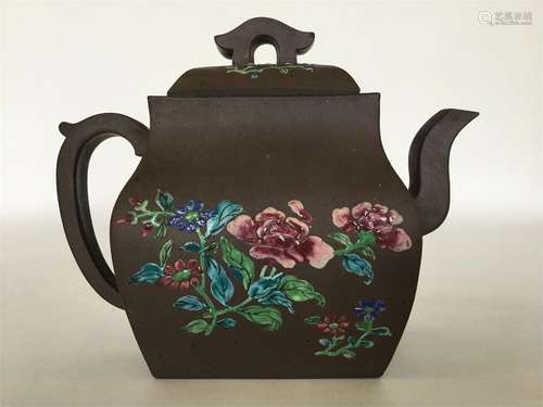 A Chinese brown-glazed rectangular oviform teapot