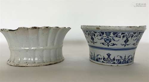 A Continental blue and white tin-glazed bow pot pa