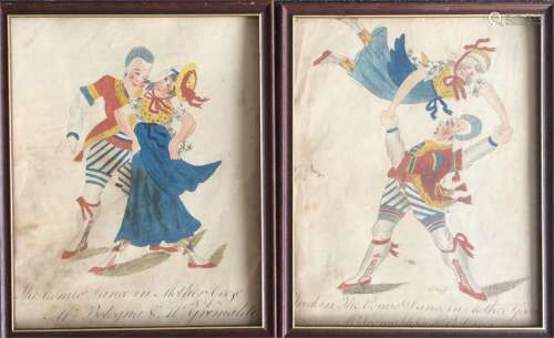 A pair of novelty framed and glazed pictures depic