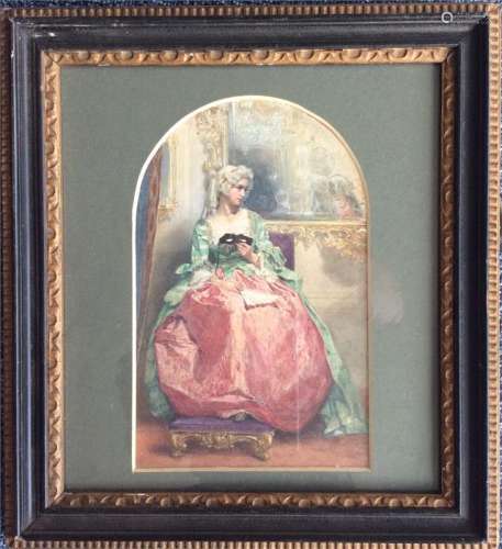 A framed and glazed watercolour depicting a refine