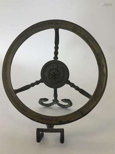 An unusual brass mounted stand decorated with flow