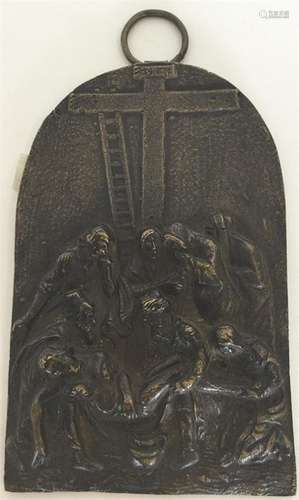 A good brass plaque of a religious scene with loop