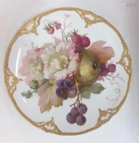 A Berlin porcelain cabinet plate painted with frui