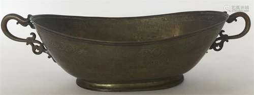 A Persian oval engraved two-handled basket. Approx