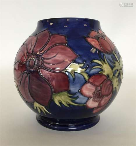 MOORCROFT: A large blue-ground oviform vase decora