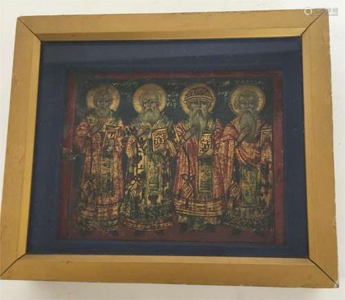 A Russian lacquered icon depicting four religious