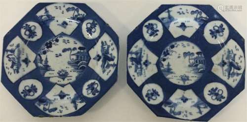 A pair of 18th Century Bow porcelain octagonal blue