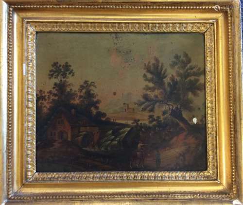A good framed Antique picture of a house in wooded