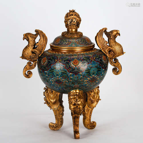 CHINESE CLOISONNE TRIPOD CENSER