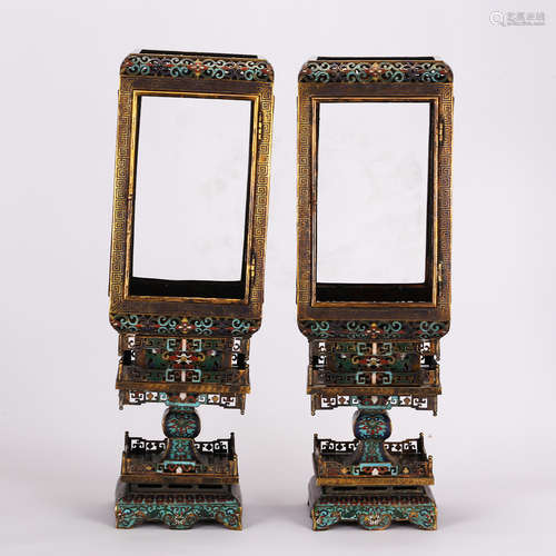 CHINESE PAIR OF CLOISONNE CANDLE STANDS