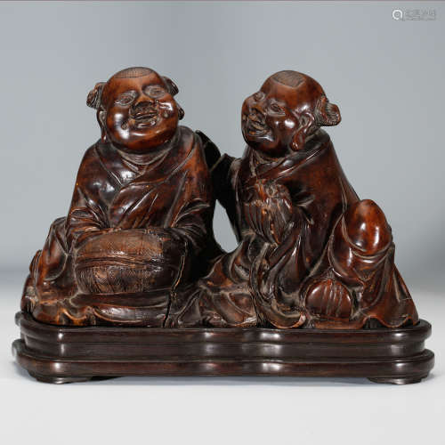 CHINESE HARDWOOD CARVED TWO BOYS