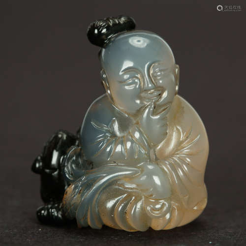 CHINESE AGATE CARVED BOY
