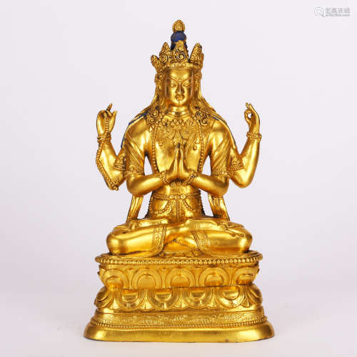 CHINESE GILT BRONZE SEATED GUANYIN