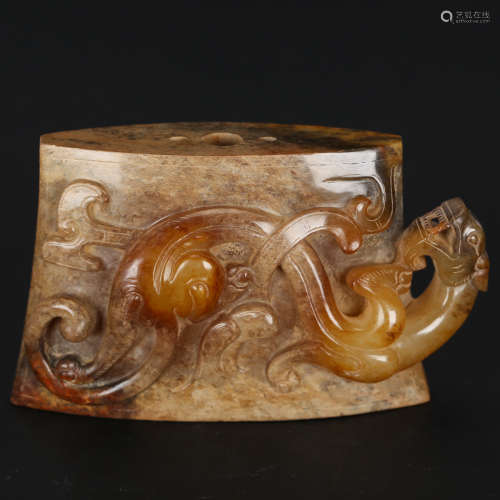 CHINESE JADE CARVED CHILONG SWORD FITTING