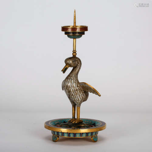 CHINESE CLOISONNE CRANE CANDLE STAND