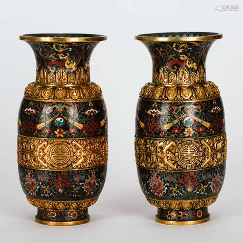 CHINESE PAIR OF CLOISONNE VASES