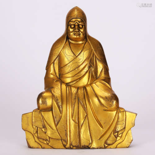 CHINESE GILT BRONZE SEATED GURU