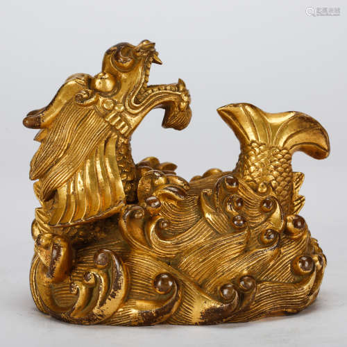 CHINESE GILT BRONZE SCHOLAR WEIGHT