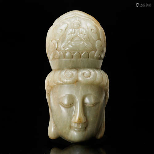 CHINESE CELADON JADE HEAD OF GUANYIN