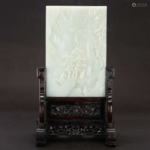 CHINESE WHITE JADE TABLE SCREEN