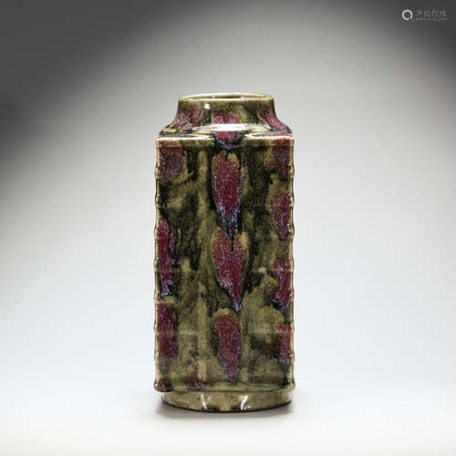 CHINESE FLAMBEE GLAZED CONG VASE