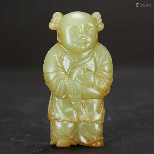 CHINESE CELADON JADE CARVED BOY