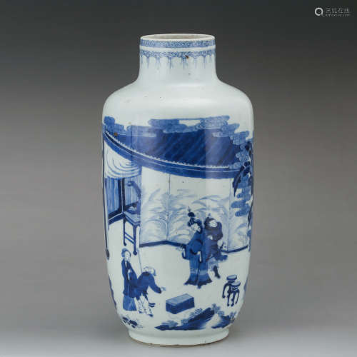 CHINESE BLUE AND WHITE ROULEAU VASE