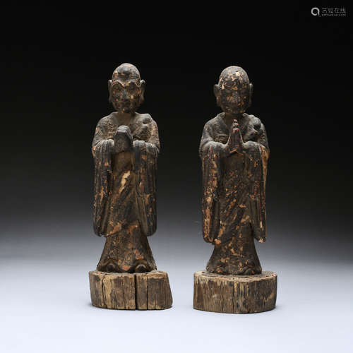 CHINESE WOODEN FIGURES OF LOHAN