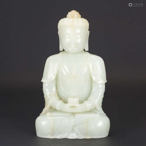 CHINESE JADE CARVED SEATED SHAKYAMUNI