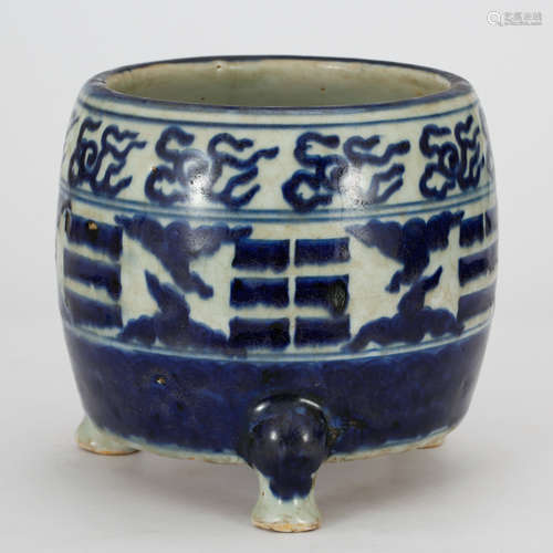 CHINESE BLUE AND WHITE PORCELAIN CENSER