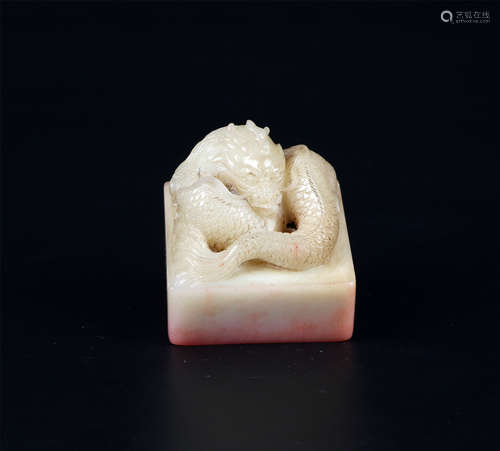 CHINESE WHITE ROSS QUARTZ STONE IMPERIAL DRAGON SEAL