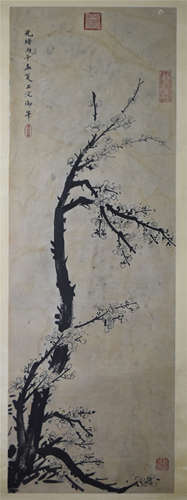 CHINESE SCROLL PAINTING OF PLUM BLOSSOMMING