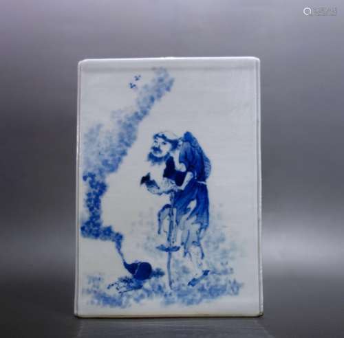 A BLUE AND WHITE SQUARE BRUSH POT, WANG BU