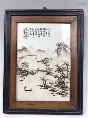 AN INK PAINTING LANDSCAPE PLAQUE, WANG YETING