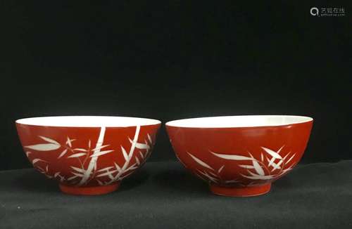 A PAIR OF CORAL RED BOWLS, GUANGXU MARK